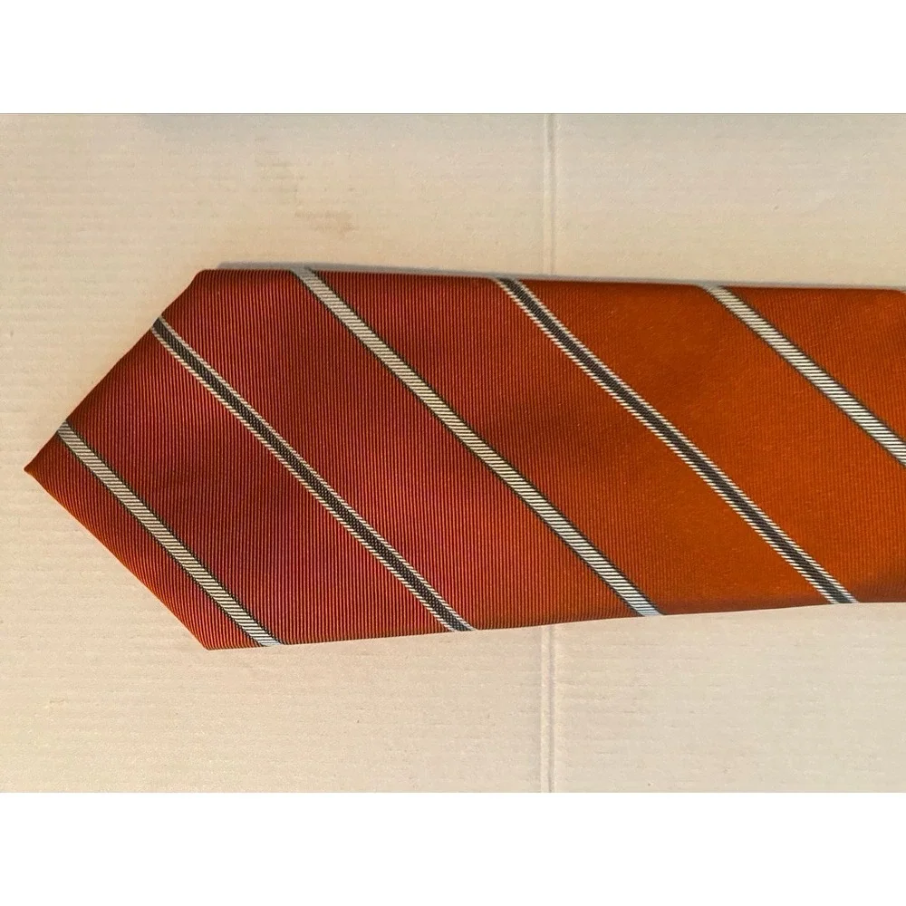 Banana Republic Men Silk Blend Striped Necktie Orange Navy White Diagonal Stripe